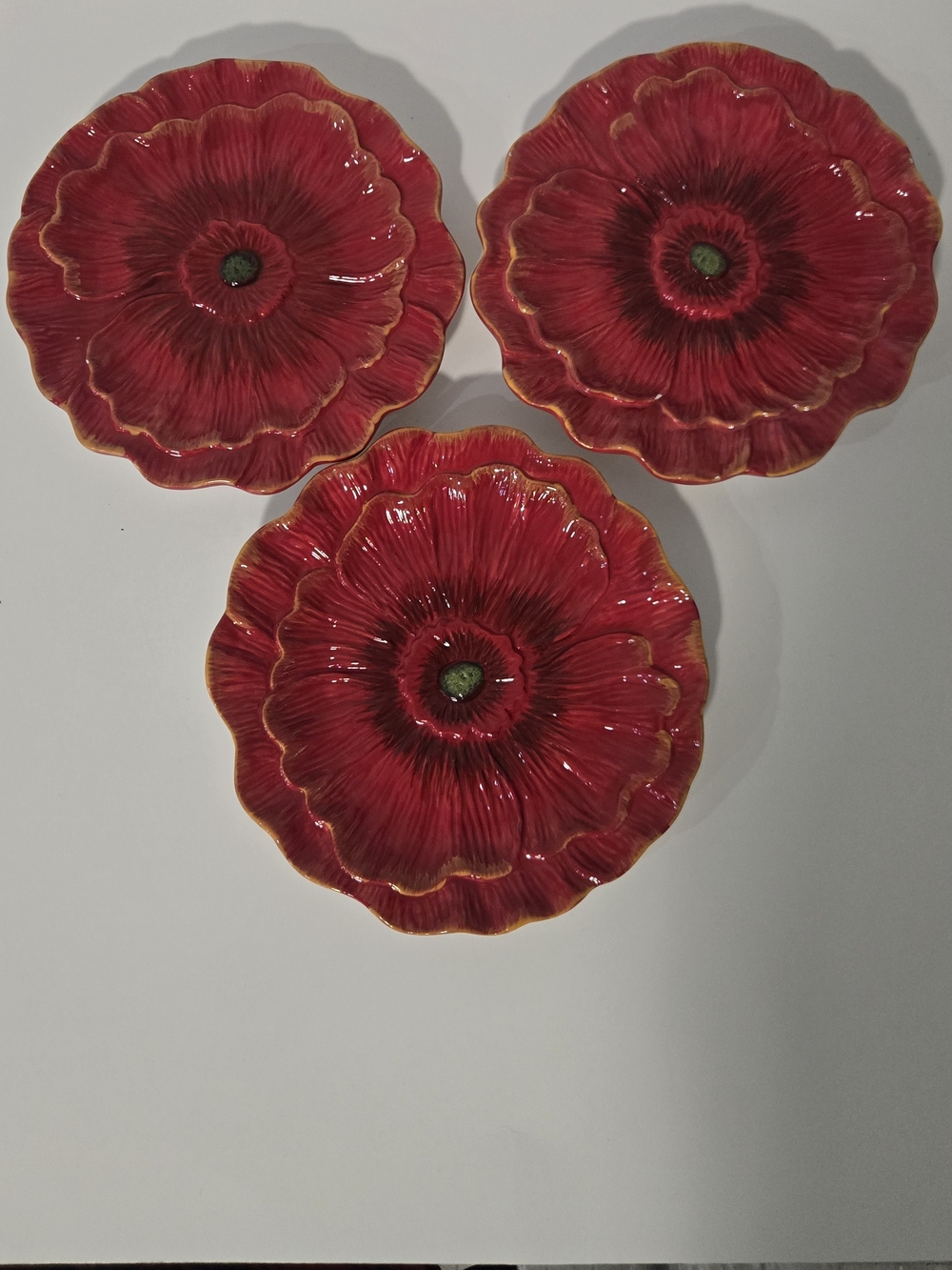 "Poppies" Earthenware Collection Hand painted, Figural, Flour Shaped Salad/Deser